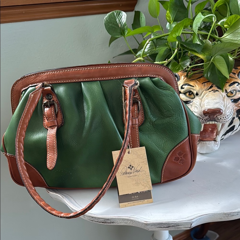 Patricia Nash Green and Brown Satchel with Leather Trim